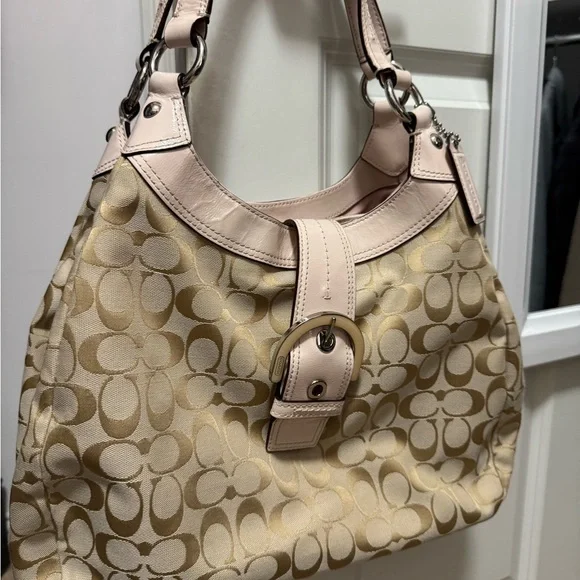 Coach Beige and Pink Signature Shoulder Bag - Picture 2 of 10